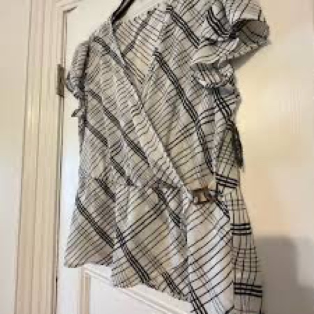 AUW Woman’s Black & White Kris Kross Striped Side Tie Gold Hardware Blouse Large - Picture 10 of 11